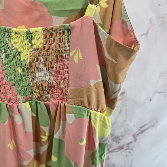 Sanctuary Dress Womens Small Pink Green Floral Maxi Smocked Get Away Burst - Picture 6 of 11